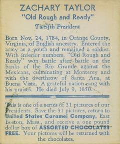 1932 U.S. Caramel American Heroes (R114) #NNO Zachary Taylor Back