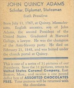 1932 U.S. Caramel American Heroes (R114) #NNO John Quincy Adams Back