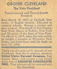 1932 U.S. Caramel American Heroes (R114) #NNO Grover Cleveland Back