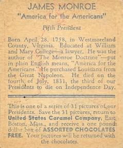 1932 U.S. Caramel American Heroes (R114) #NNO James Monroe Back