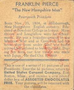 1932 U.S. Caramel American Heroes (R114) #NNO Franklin Pierce Back