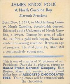 1932 U.S. Caramel American Heroes (R114) #NNO James K. Polk Back
