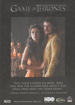 2015 Rittenhouse Game of Thrones Season 4 - Quotable Game of Thrones #Q32 Tyrion Lannister / Prince Oberyn Martell Back