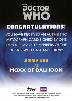 2015 Topps Doctor Who - Autographs #NNO Jimmy Vee Back
