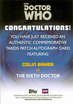 2015 Topps Doctor Who - Autographed Tardis Patches #NNO Colin Baker Back