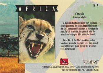1993 Cardz The World Famous San Diego Zoo Animals of the Wild - Holograms #H-3 Cheetah Back