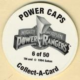 1994 Collect-A-Card Mighty Morphin Power Rangers Series 2 Retail - Power Caps #6 Zack Back