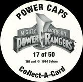 1994 Collect-A-Card Mighty Morphin Power Rangers Series 2 Retail - Power Caps #17 Yellow Ranger Back