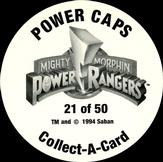 1994 Collect-A-Card Mighty Morphin Power Rangers Series 2 Retail - Power Caps #21 Green Ranger Back
