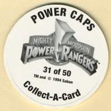 1994 Collect-A-Card Mighty Morphin Power Rangers Series 2 Retail - Power Caps #31 Shellshock Back