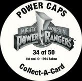 1994 Collect-A-Card Mighty Morphin Power Rangers Series 2 Retail - Power Caps #34 Baboo Back