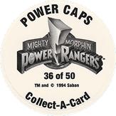 1994 Collect-A-Card Mighty Morphin Power Rangers Series 2 Retail - Power Caps #36 Power Block Back