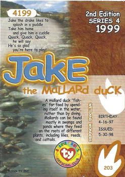 1999 Ty Beanie Babies IV - Artist's Proof #203 Jake the Mallard Duck Back