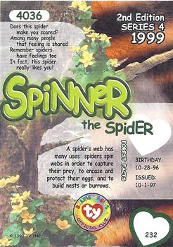 1999 Ty Beanie Babies IV - Artist's Proof #232 Spinner the Spider Back
