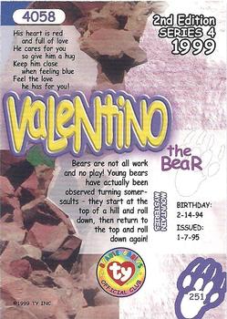 1999 Ty Beanie Babies IV - Artist's Proof #251 Valentino the Bear Back
