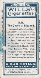 1908 Wills's European Royalty #2 The Queen of England Back
