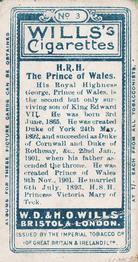 1908 Wills's European Royalty #3 The Prince of Wales Back