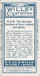 1908 Wills's European Royalty #19 The Dowager Duchess of Saxe-Coburg and Gotha Back