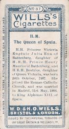 1908 Wills's European Royalty #37 The Queen of Spain Back