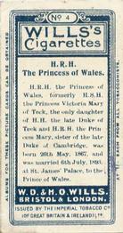 1908 Wills's European Royalty #4 The Princess of Wales Back