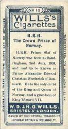 1908 Wills's European Royalty #13 The Crown Prince of Norway Back