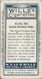 1908 Wills's European Royalty #73 Grand Duchess Olga Back
