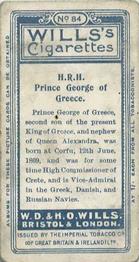 1908 Wills's European Royalty #84 Prince George of Greece Back