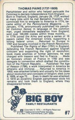 1975 Big Boy A Great American #7 Thomas Paine Back