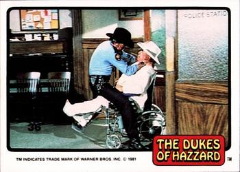 1981 Donruss The Dukes of Hazzard #36 Rosco and Boss Hogg on Wheelchair Front
