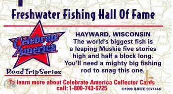 1999 Doral Celebrate America Road Trip Series #1 Freshwater Fishing Hall of Fame Back