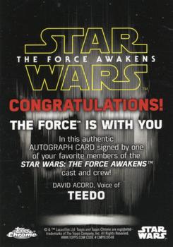 2015 Topps Star Wars: The Force Awakens - Autographs #NNO David Acord Back