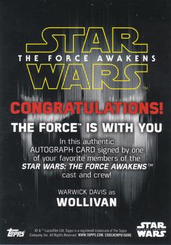 2015 Topps Star Wars: The Force Awakens - Autographs #NNO Warwick Davis Back