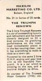 1951 Maxilin Marketing Motor Cars #21 Triumph Renown Back