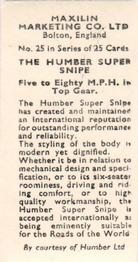 1951 Maxilin Marketing Motor Cars #25 Humber Super Snipe Back