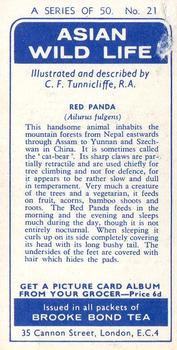 1962 Brooke Bond Asian Wild Life #21 Red Panda Back
