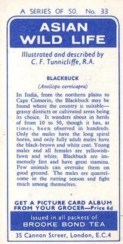 1962 Brooke Bond Asian Wild Life #33 Blackbuck Back