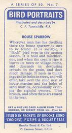 1957 Brooke Bond Bird Portraits  #7 House Sparrow Back