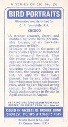 1957 Brooke Bond Bird Portraits  #26 Cuckoo Back