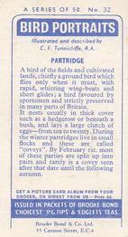 1957 Brooke Bond Bird Portraits  #32 Partridge Back