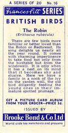 1954 Brooke Bond British Birds #16 Robin Back