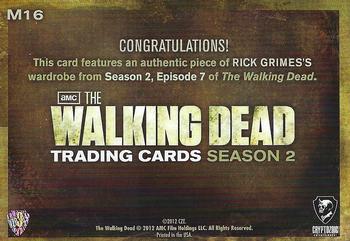 2012 Cryptozoic Walking Dead Season 2 - Wardrobe #M16 Rick’s Green Shirt Back
