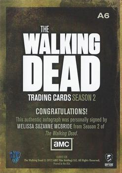 2012 Cryptozoic Walking Dead Season 2 - Autographs #A6 Melissa Suzanne McBride Back
