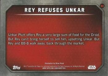 2015 Topps Star Wars: The Force Awakens - Lightsaber Green #83 Rey refuses Unkar Back
