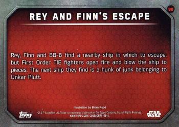 2015 Topps Star Wars: The Force Awakens - Lightsaber Blue #90 Rey and Finn's escape Back
