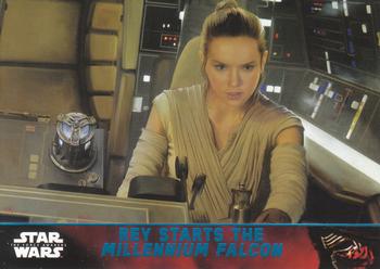 2015 Topps Star Wars: The Force Awakens - Lightsaber Blue #91 Rey starts the Millennium Falcon Front