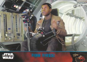 2015 Topps Star Wars: The Force Awakens - Lightsaber Blue #92 Finn Fires! Front