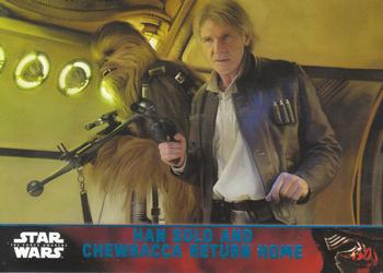 2015 Topps Star Wars: The Force Awakens - Lightsaber Blue #100 Han Solo & Chewbacca return home Front