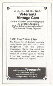 1970 Trucards Veteran & Vintage Cars #17 1903 Gladiator 9hp Back