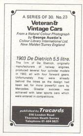 1970 Trucards Veteran & Vintage Cars #23 1903 De Dietrich 5.5 litre Back