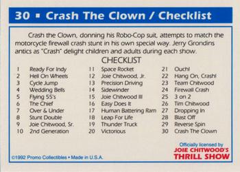 1992 Promo Collectibles Joie Chitwood's Thrill Show #30 Crash the Clown Back